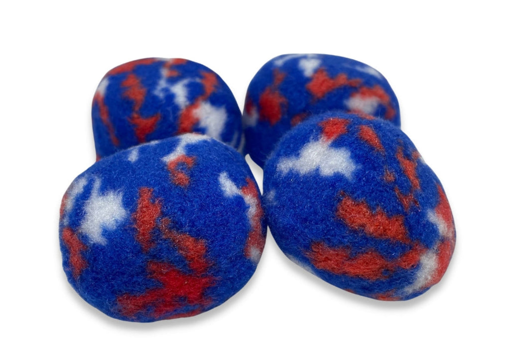 Australian flag soft plush dog balls 4 in 1 – red, white and blue fluffy fetch balls for small and medium dogs and teething puppies