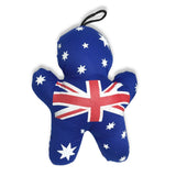 Australian flag soft plush person dog toy – interactive fetch and chew toy with cotton outer and hanging loop for small and medium dogs and teething puppies