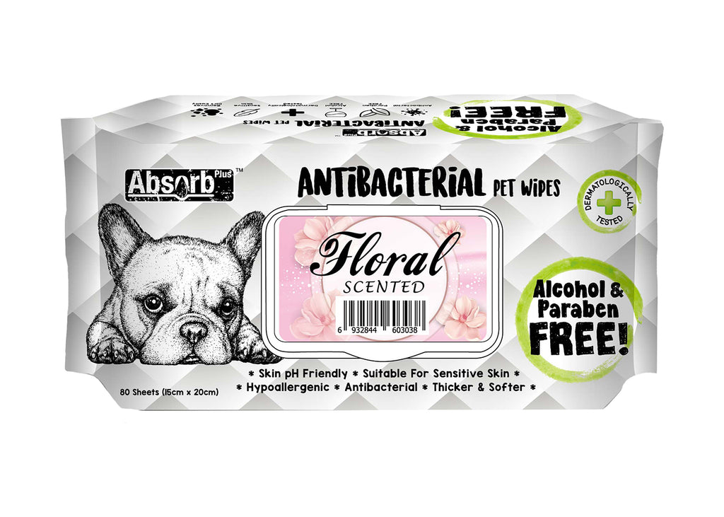 Absorb Plus Antibacterial Floral Scented Dog Wipes - 80 Sheets