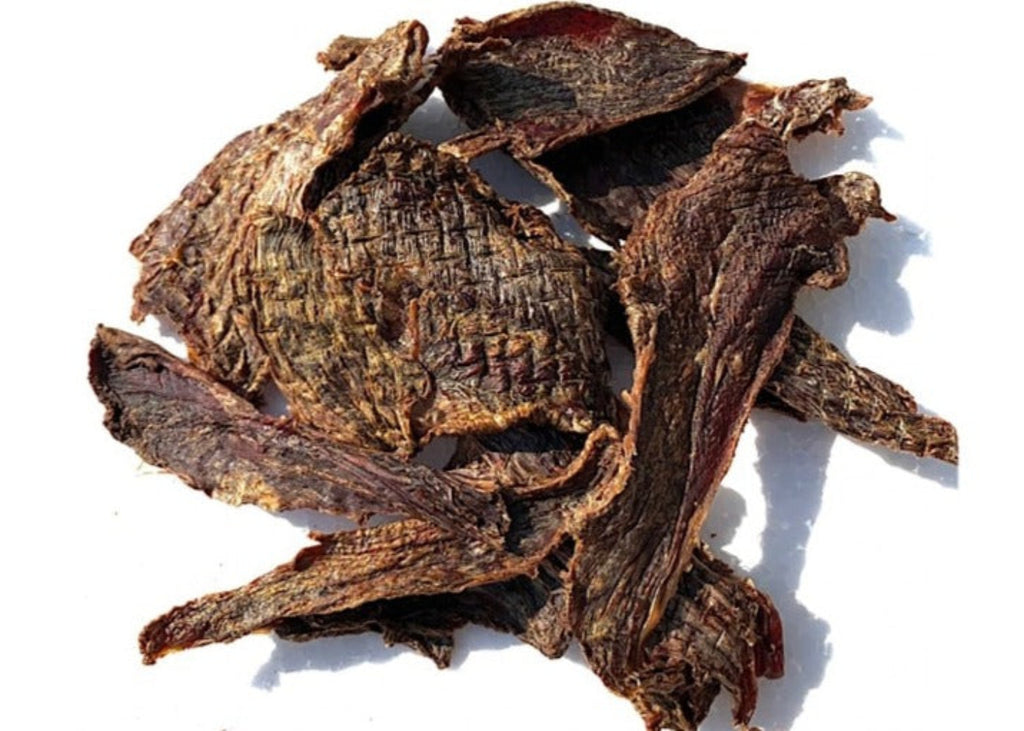 Kirby Pet Treats kangaroo jerky dried dog treats on a white background