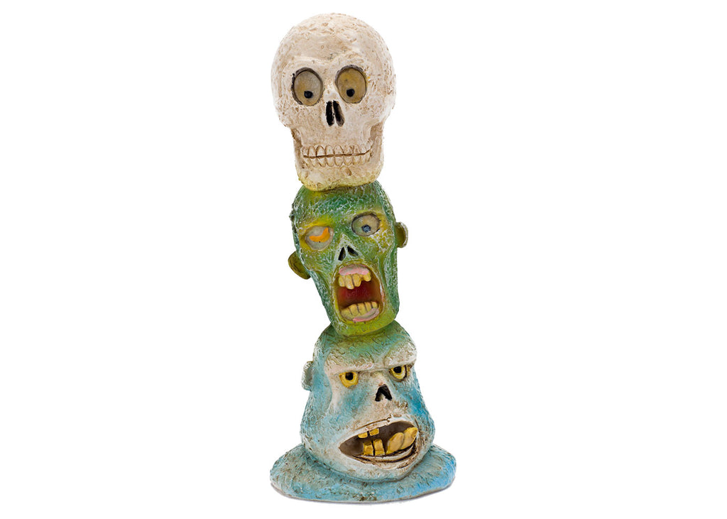 Penn Plax The Swimming Dead zombie skull totem pole aquarium ornament with stacked skull and zombie heads