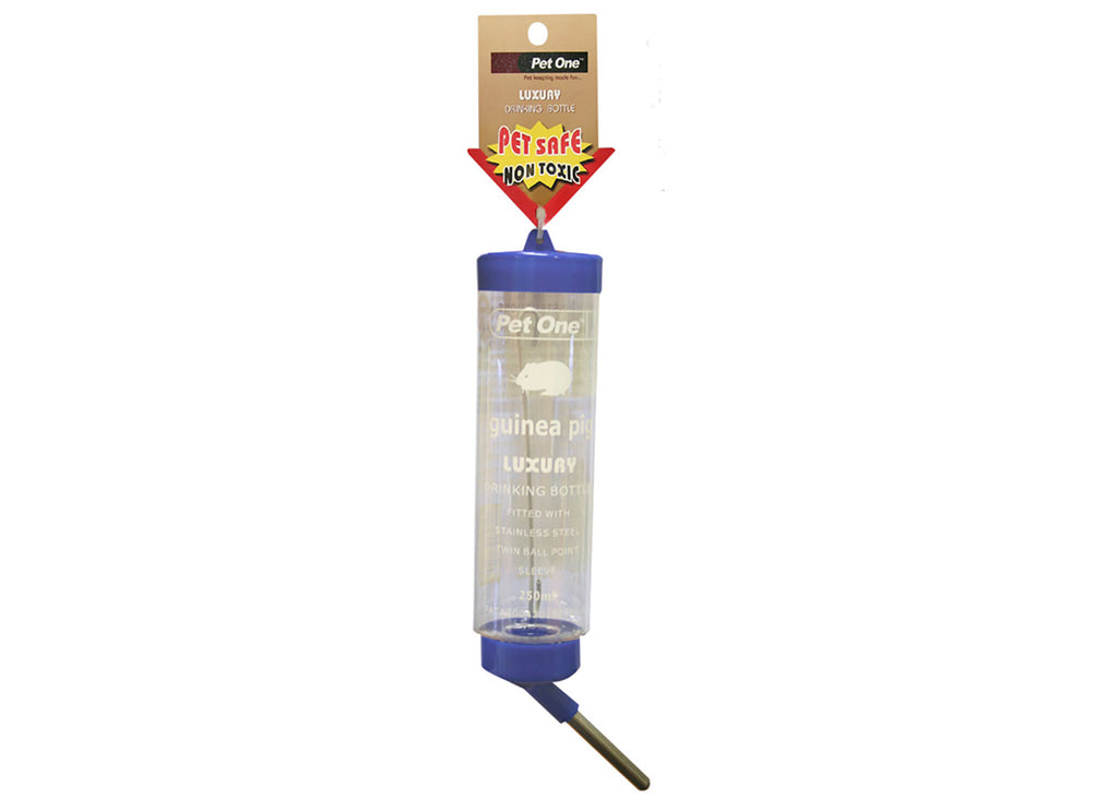 Pet One Deluxe Drinking Bottle 250mL clear small animal waterer with stainless steel nozzle