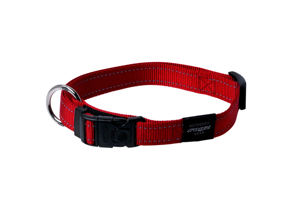 Rogz Lumberjack extra large dog collar in red nylon with reflective stitching and black side-release buckle