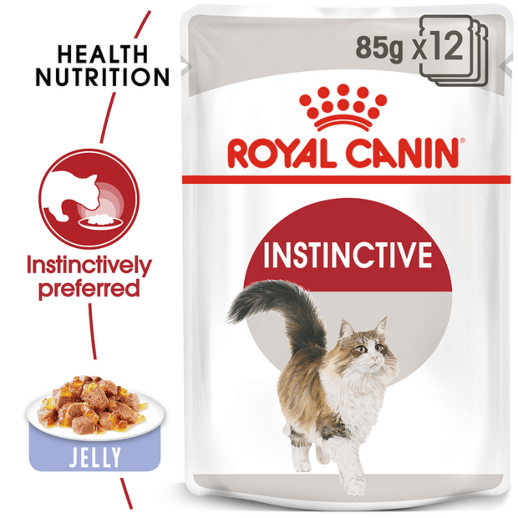 Royal Canin Instinctive adult wet cat food in jelly 85g pouch and 12 pack