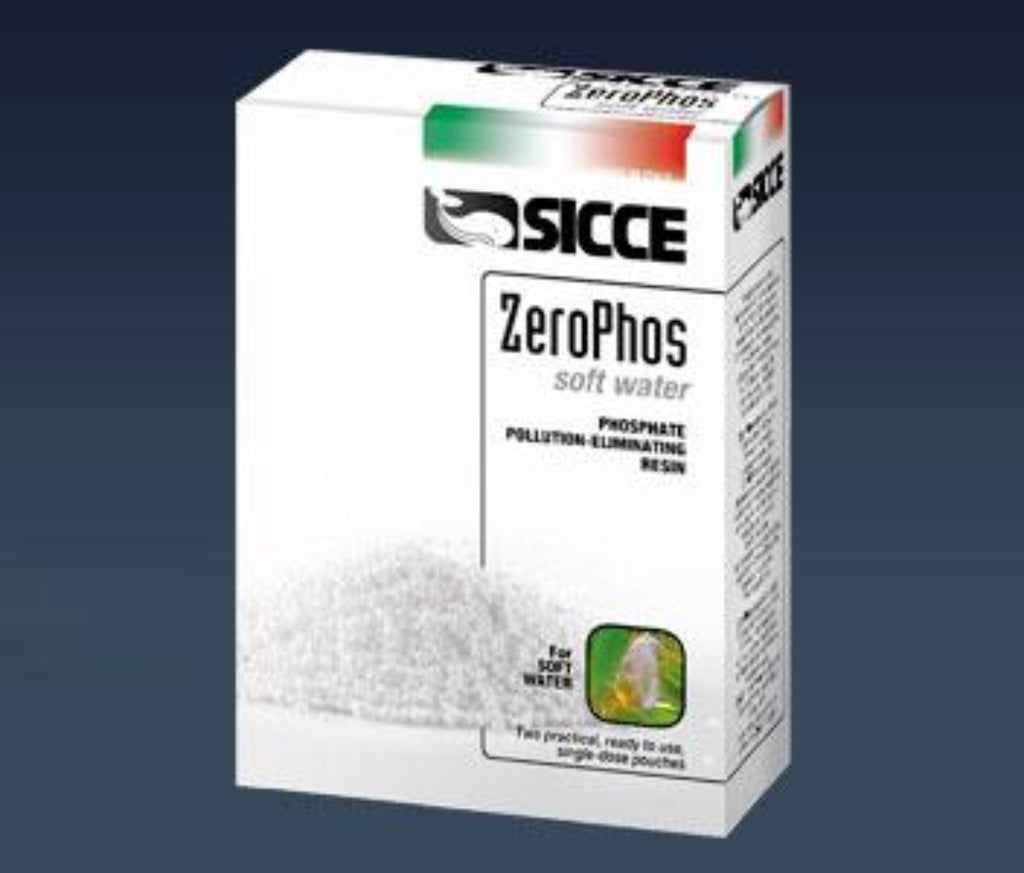 Sicce ZeroPhos phosphate removing resin for freshwater aquariums, box with white resin beads