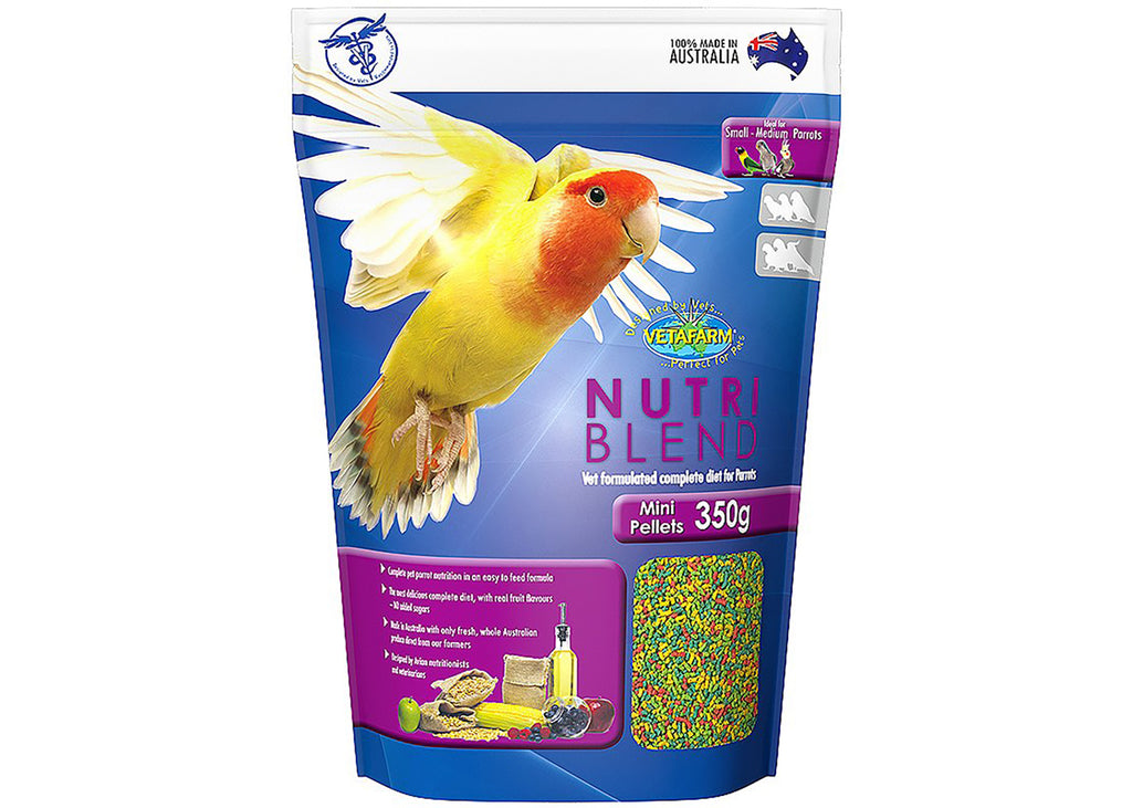 Vetafarm Nutriblend Mini Pellets 350g complete parrot diet pouch