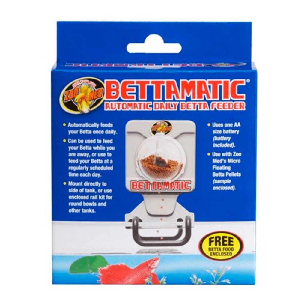 Zoo Med Betta Automatic Feeder Bettamatic – once daily automatic fish feeder for betta bowls and tanks mounts to side of tank battery included